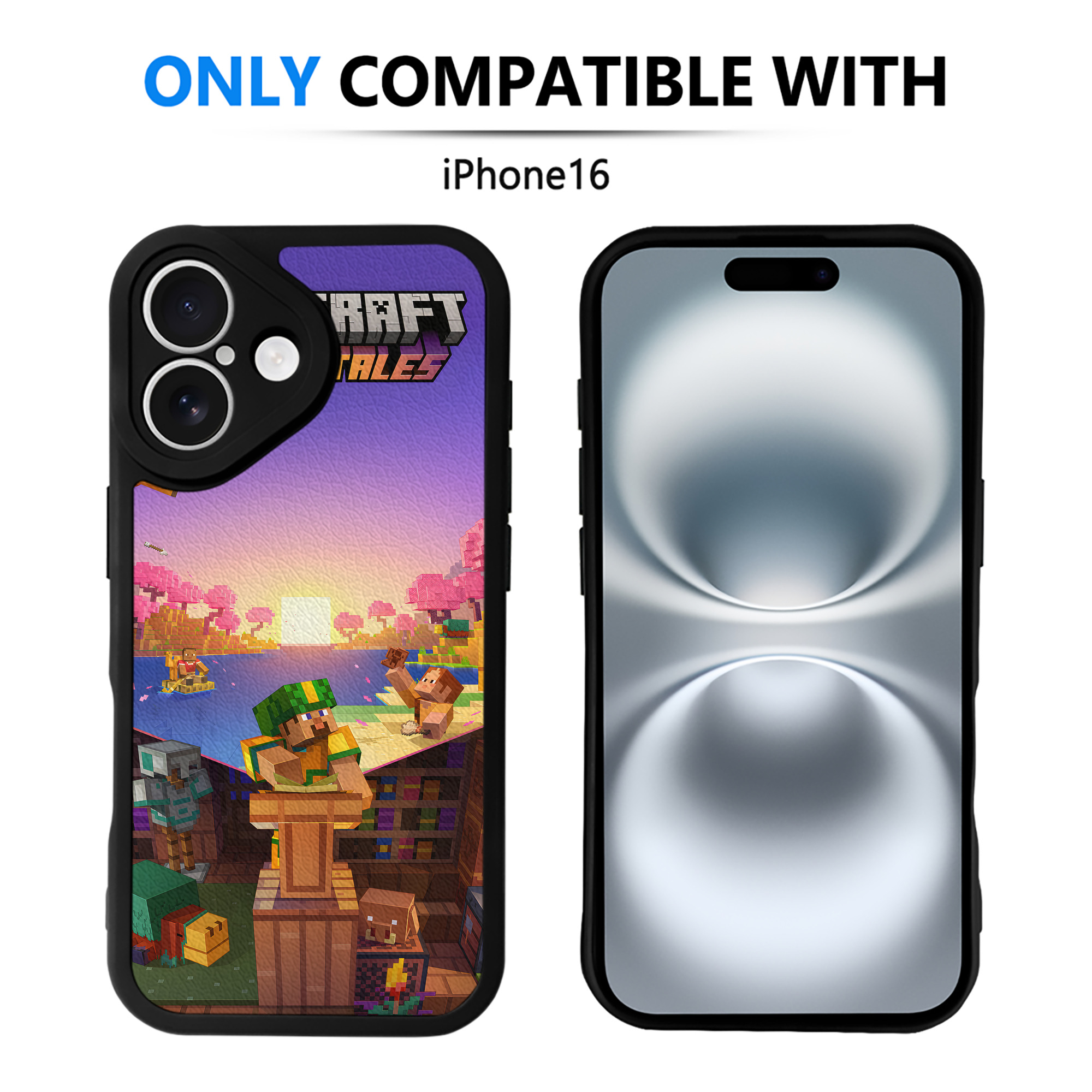 （画像用） マインクラフト ブロックの世界 Minecraft MC Block world 【iPhone 16シリーズ対応】シリコンスマホケース（レザー調） 材質：シリコン